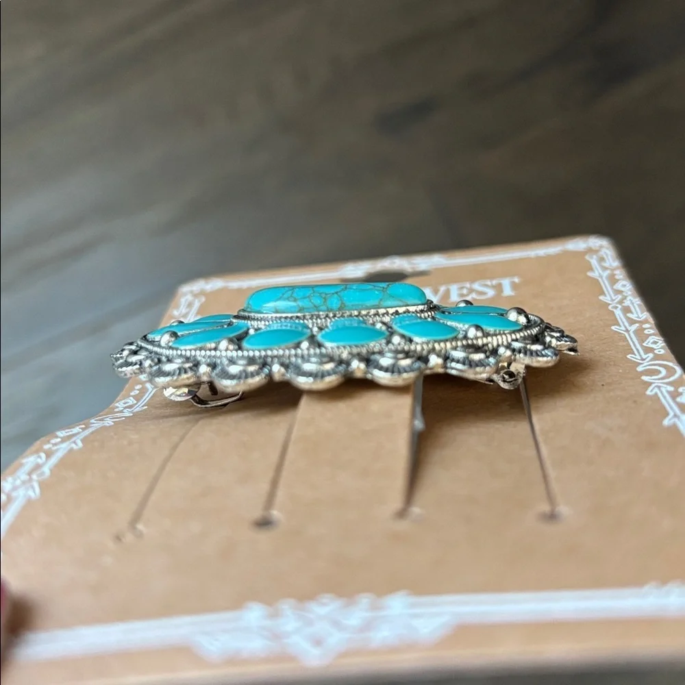 Austin West hair clip, faux turquoise stones, Silvertone filagree